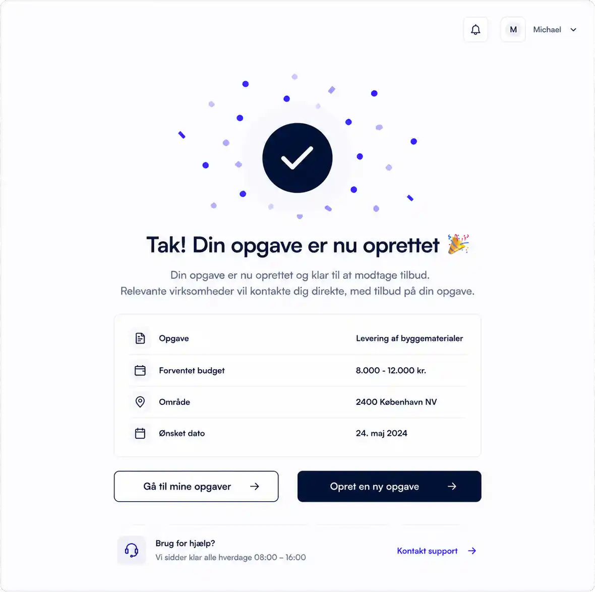 D2B bekræftelse på en oprettet B2B-opgave